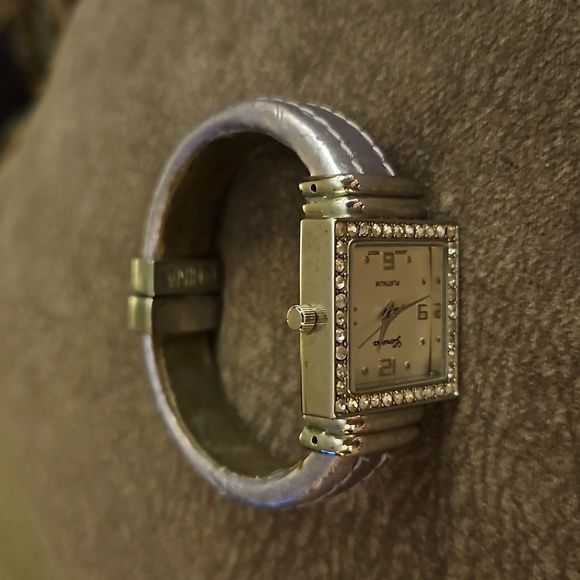 GENEVA Square Face Rhinestone Metallic Lavendar Cuff Watch - Picture 3 of 8